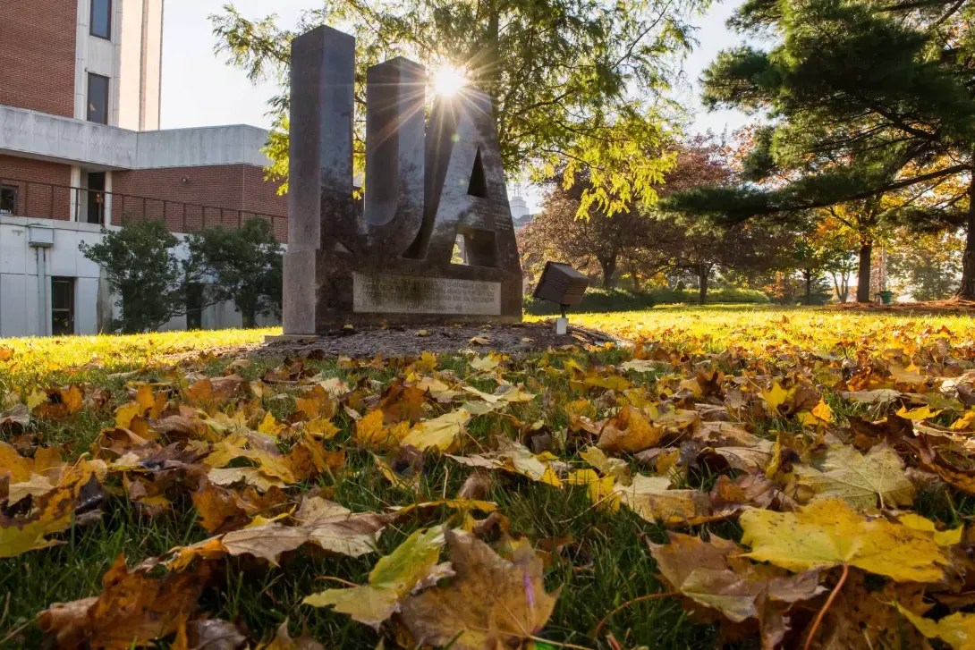 AU Monument in the fall leaves